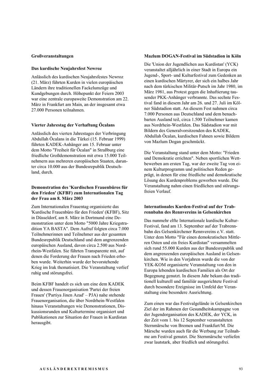 Seite 99 des Verfassungsschutzbericht 2003 Nordrhein-Westfalen