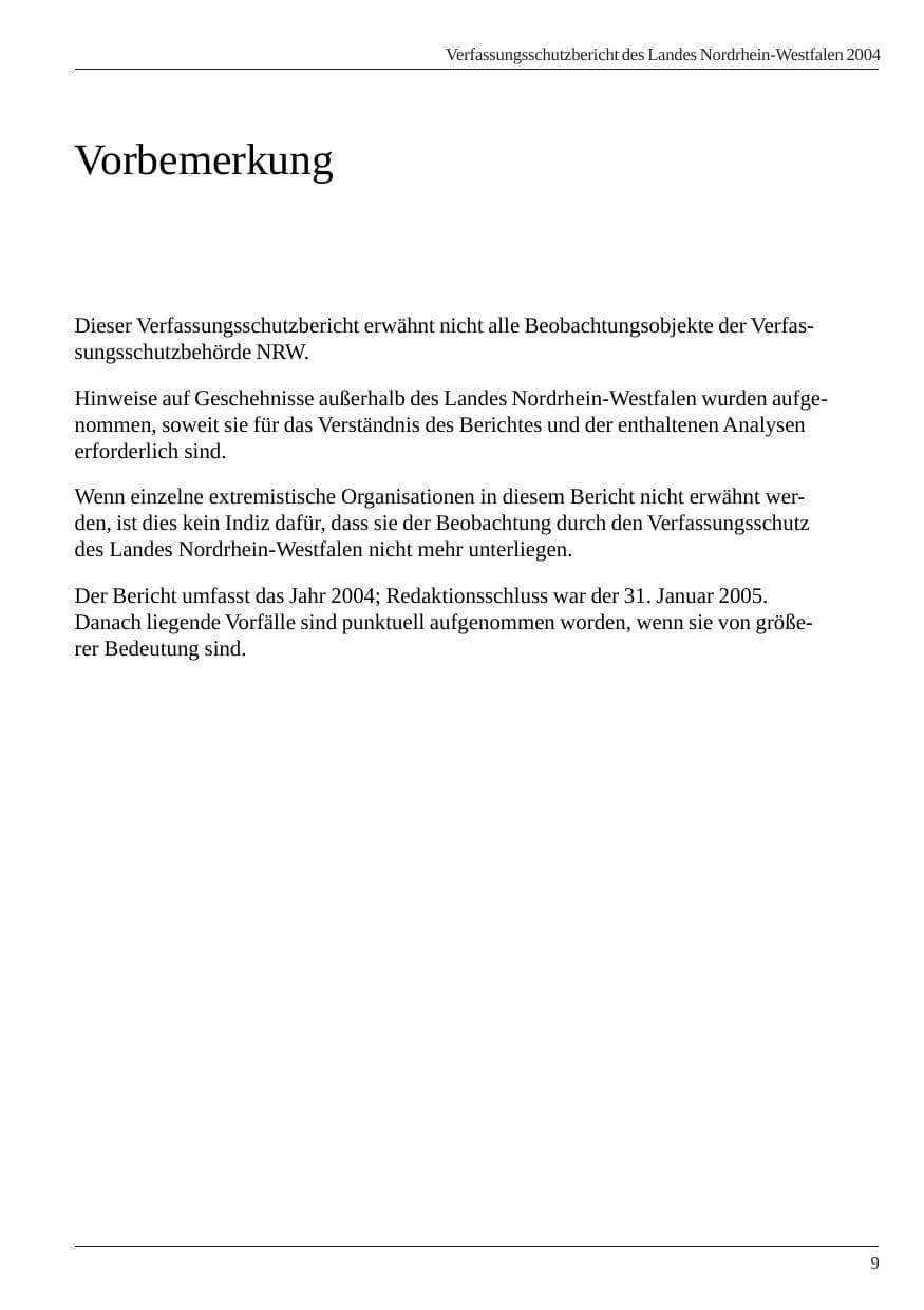 Seite 11 des Verfassungsschutzbericht 2004 Nordrhein-Westfalen