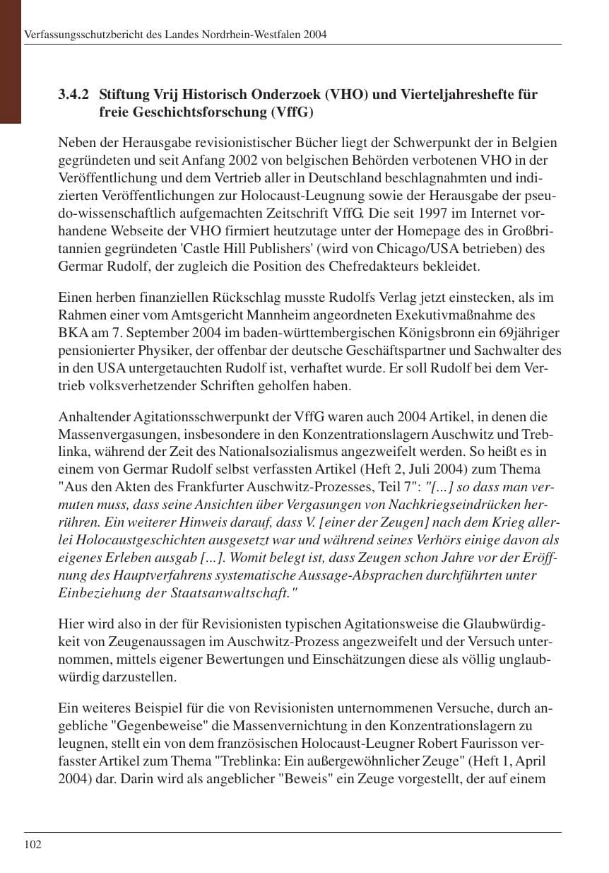 Seite 104 des Verfassungsschutzbericht 2004 Nordrhein-Westfalen