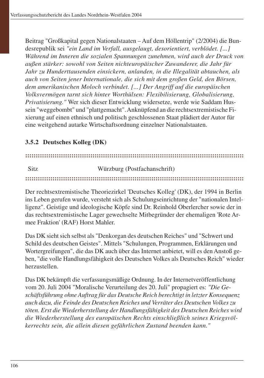 Seite 108 des Verfassungsschutzbericht 2004 Nordrhein-Westfalen