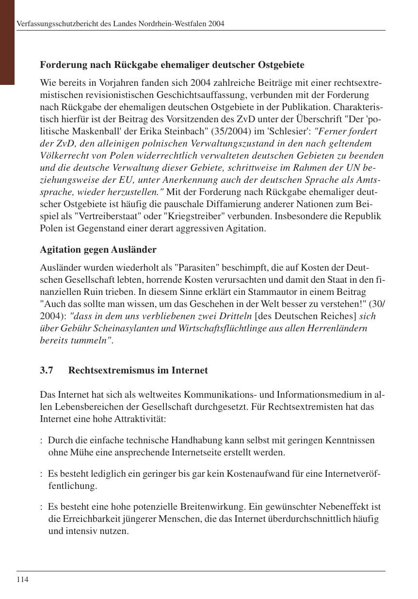 Seite 116 des Verfassungsschutzbericht 2004 Nordrhein-Westfalen