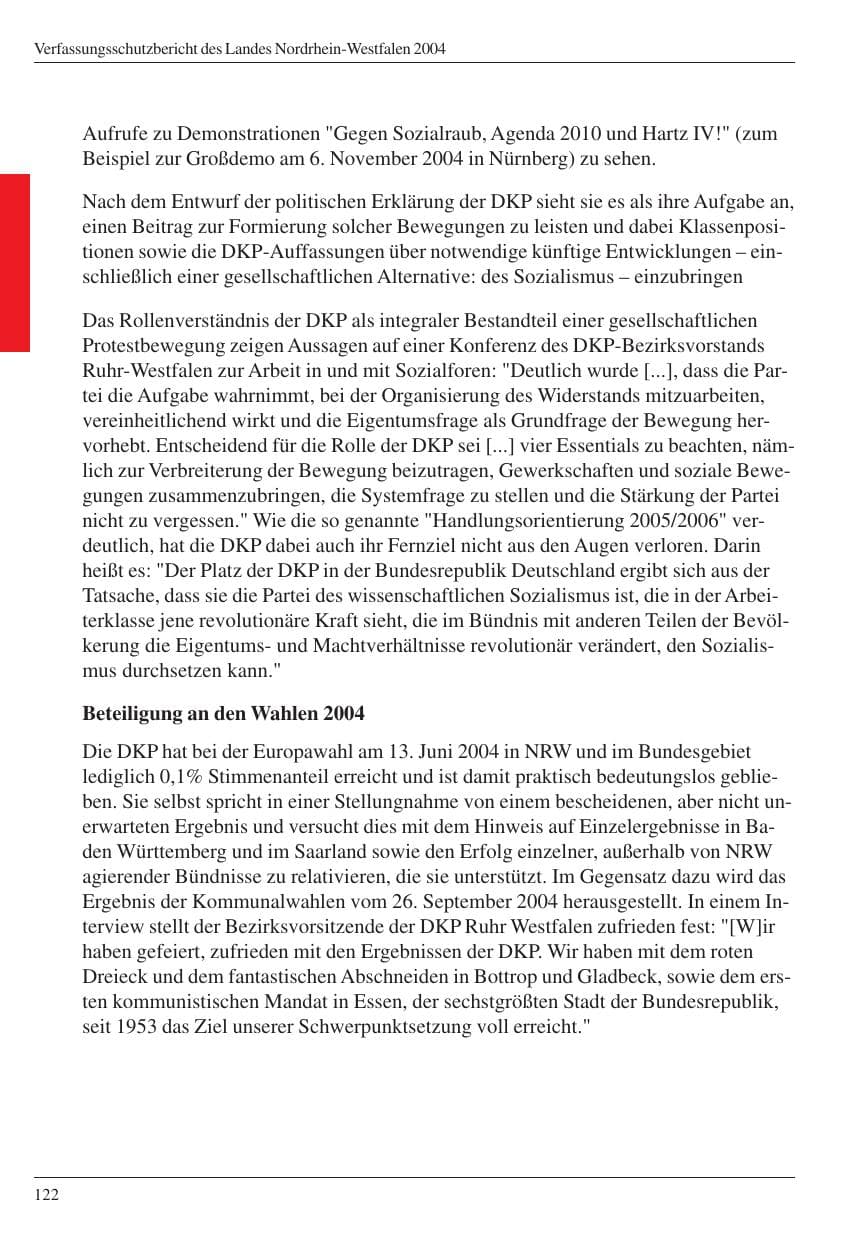 Seite 124 des Verfassungsschutzbericht 2004 Nordrhein-Westfalen