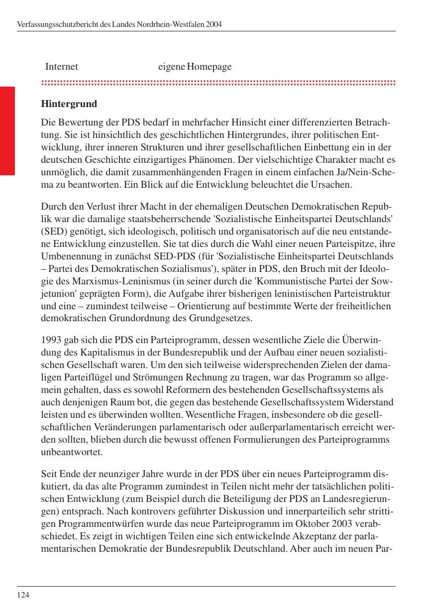 Seite 126 des Verfassungsschutzbericht 2004 Nordrhein-Westfalen