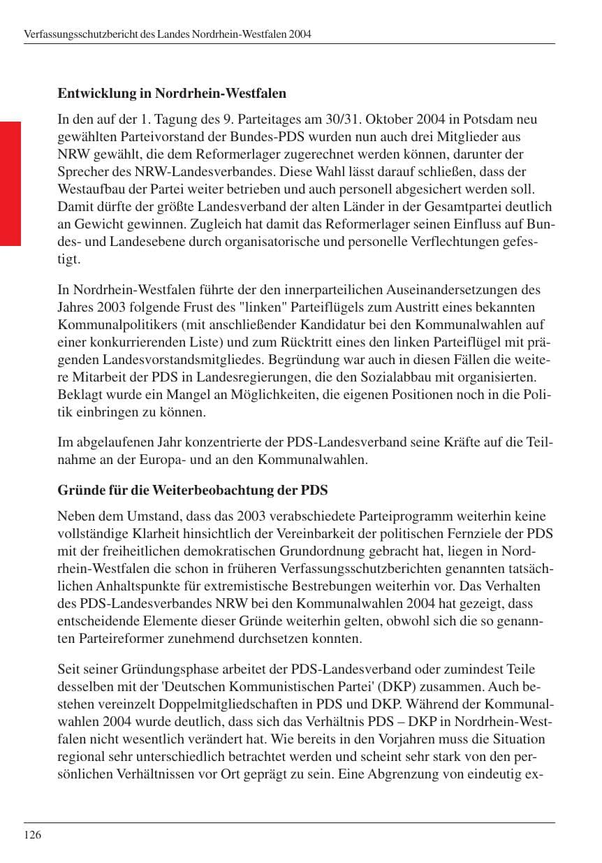Seite 128 des Verfassungsschutzbericht 2004 Nordrhein-Westfalen