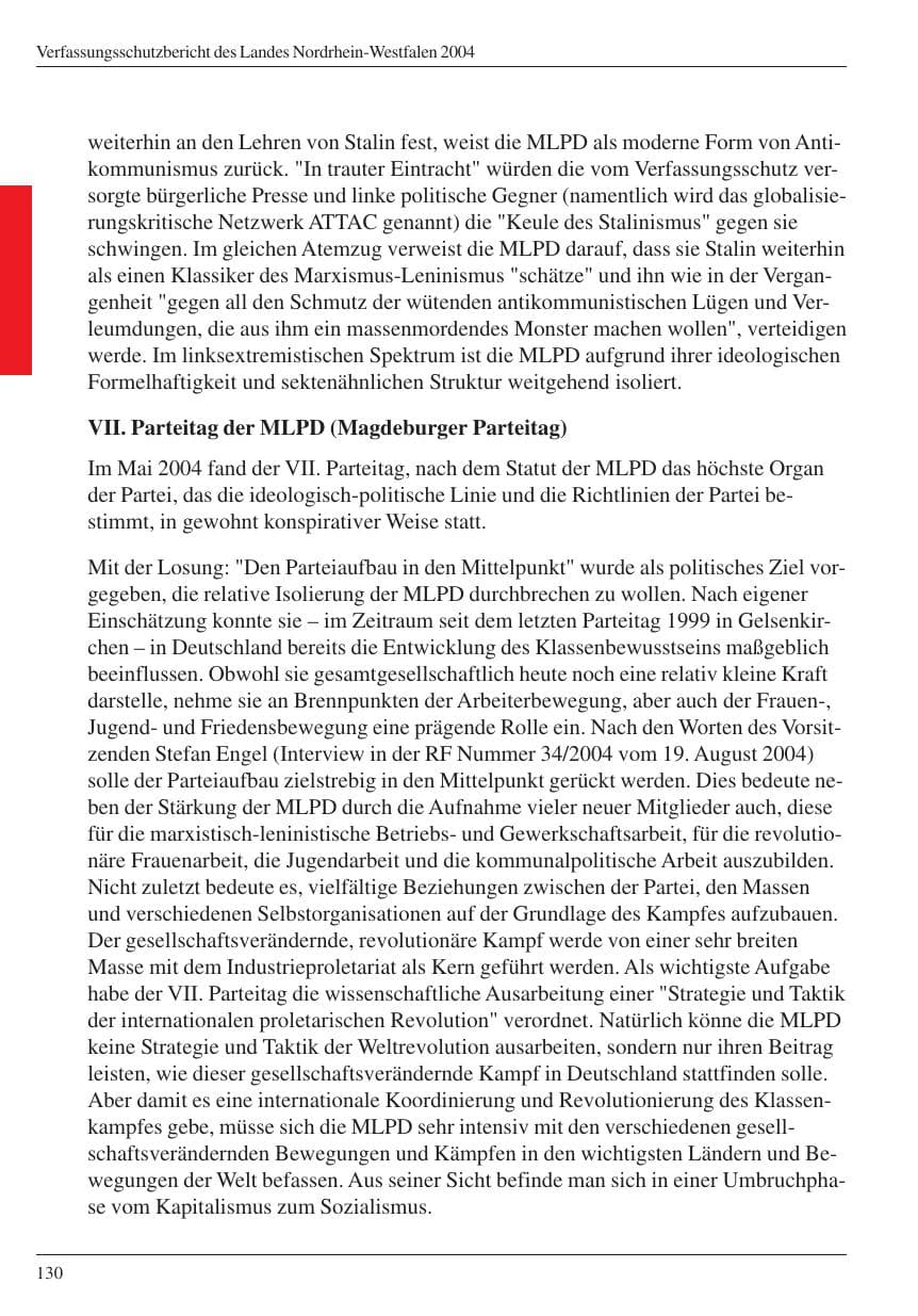 Seite 132 des Verfassungsschutzbericht 2004 Nordrhein-Westfalen