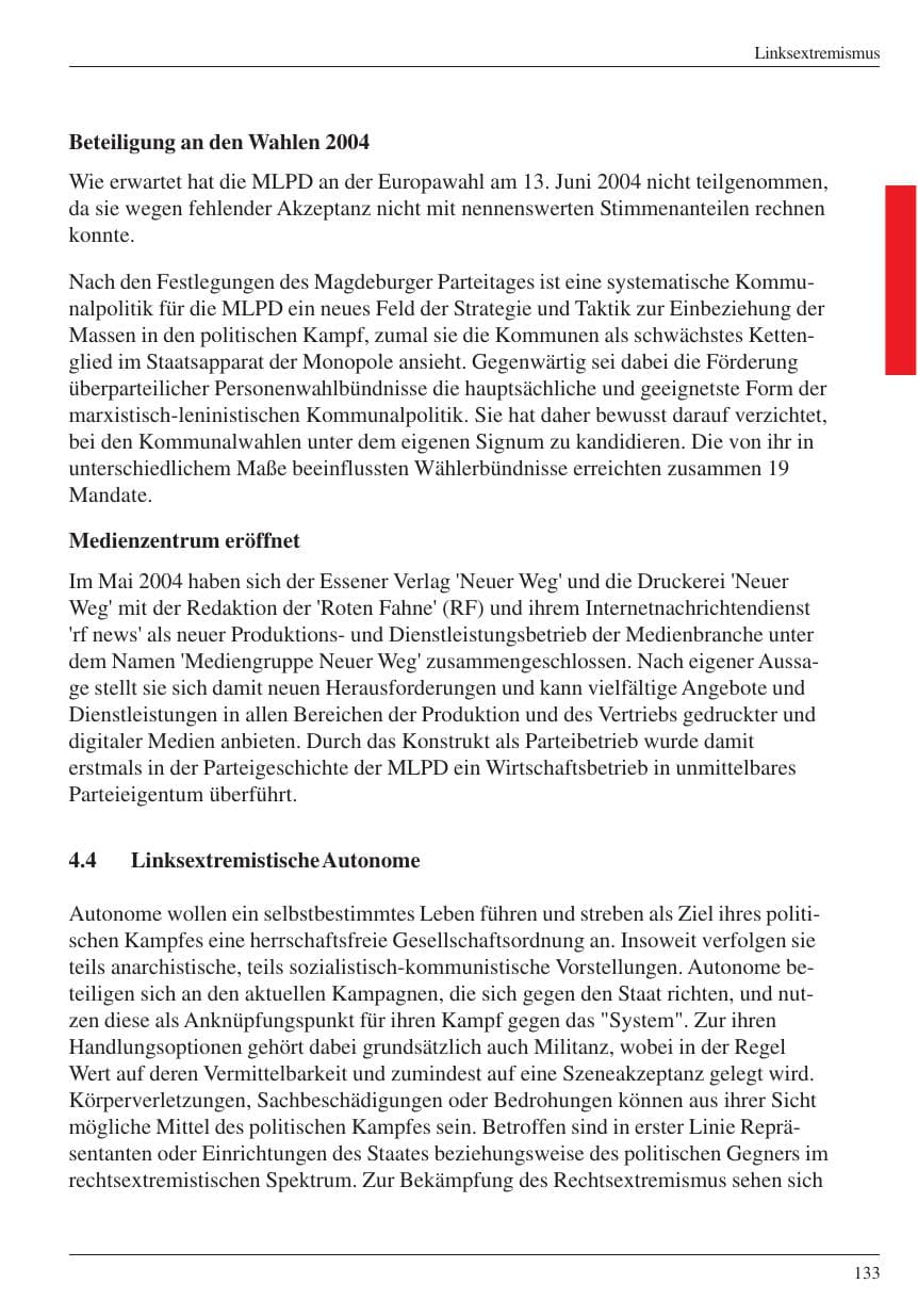 Seite 135 des Verfassungsschutzbericht 2004 Nordrhein-Westfalen