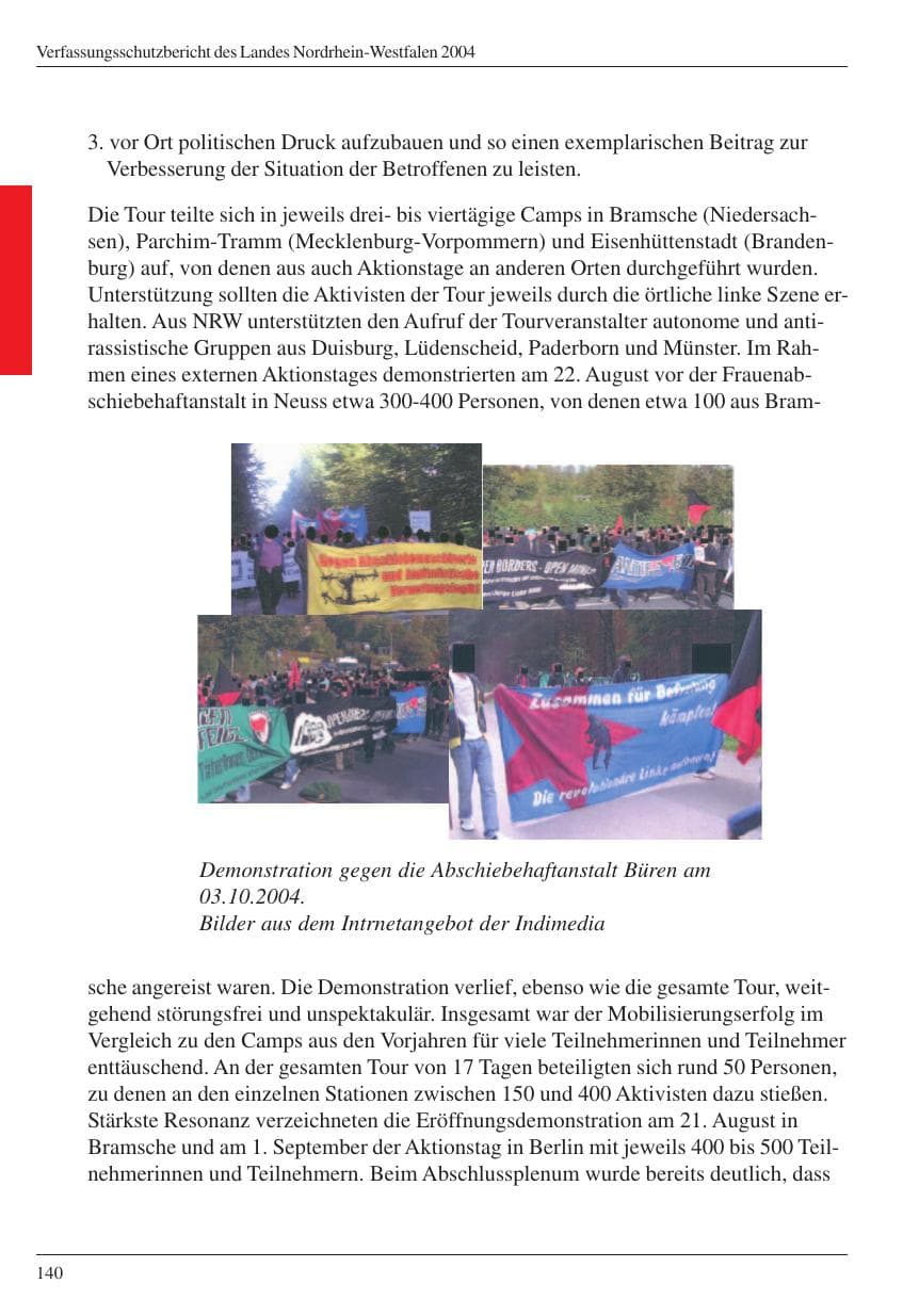 Seite 142 des Verfassungsschutzbericht 2004 Nordrhein-Westfalen