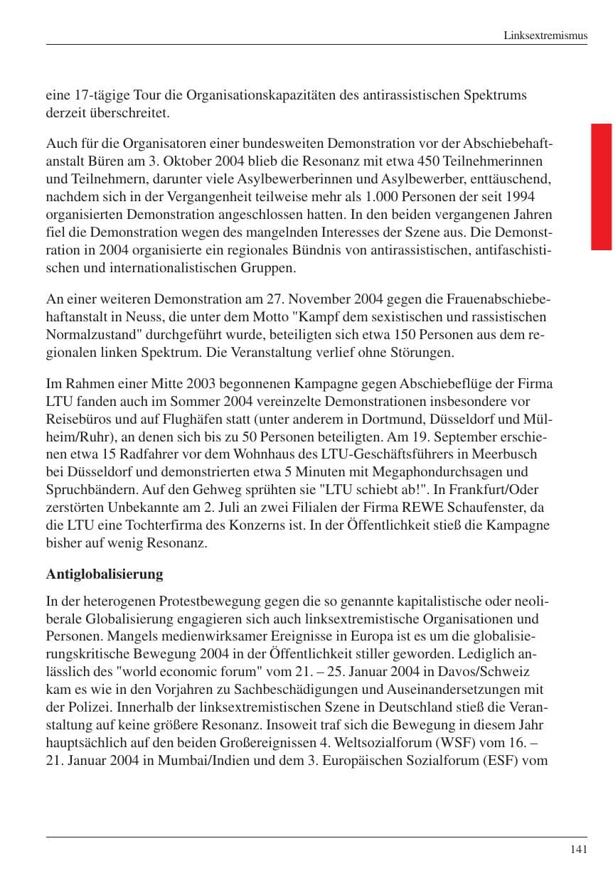 Seite 143 des Verfassungsschutzbericht 2004 Nordrhein-Westfalen