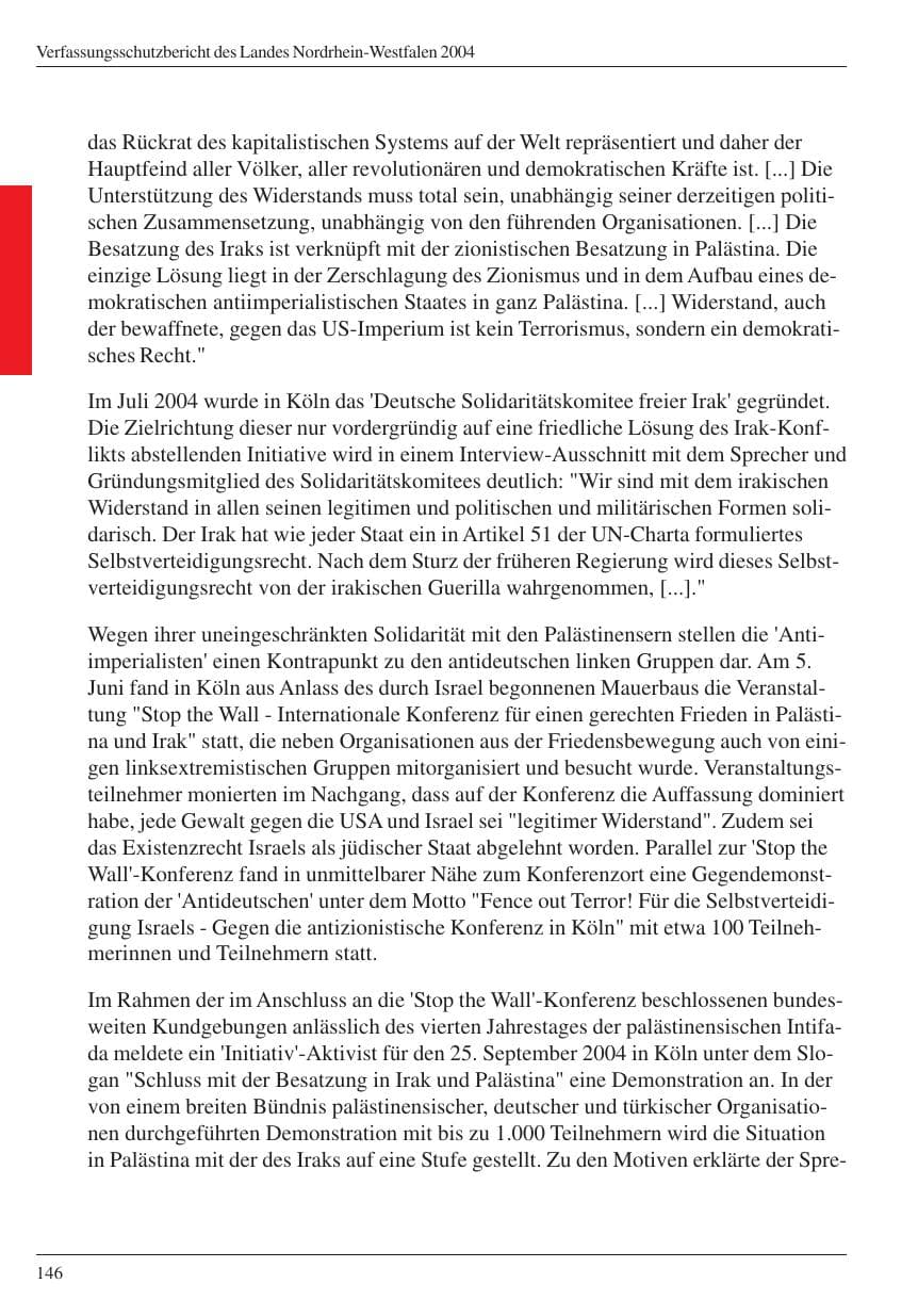 Seite 148 des Verfassungsschutzbericht 2004 Nordrhein-Westfalen