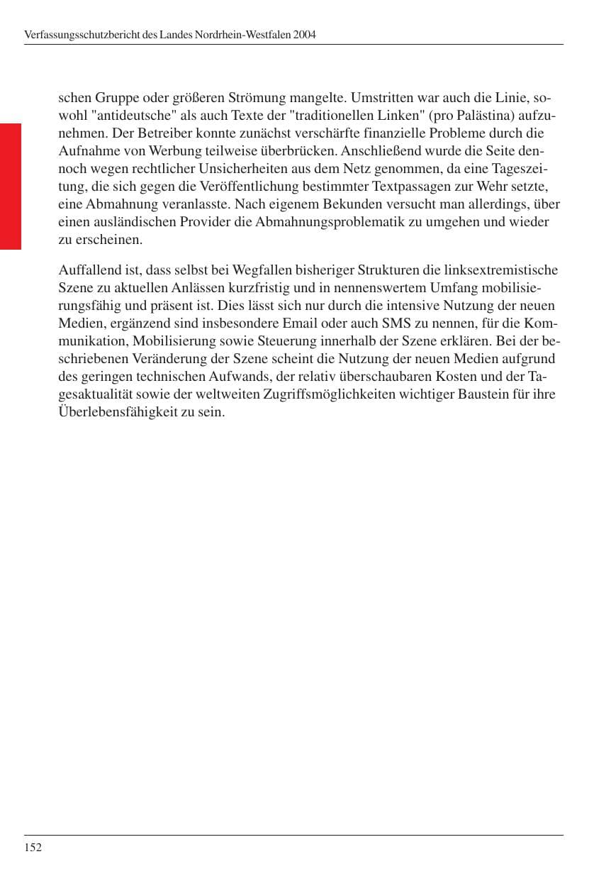 Seite 154 des Verfassungsschutzbericht 2004 Nordrhein-Westfalen