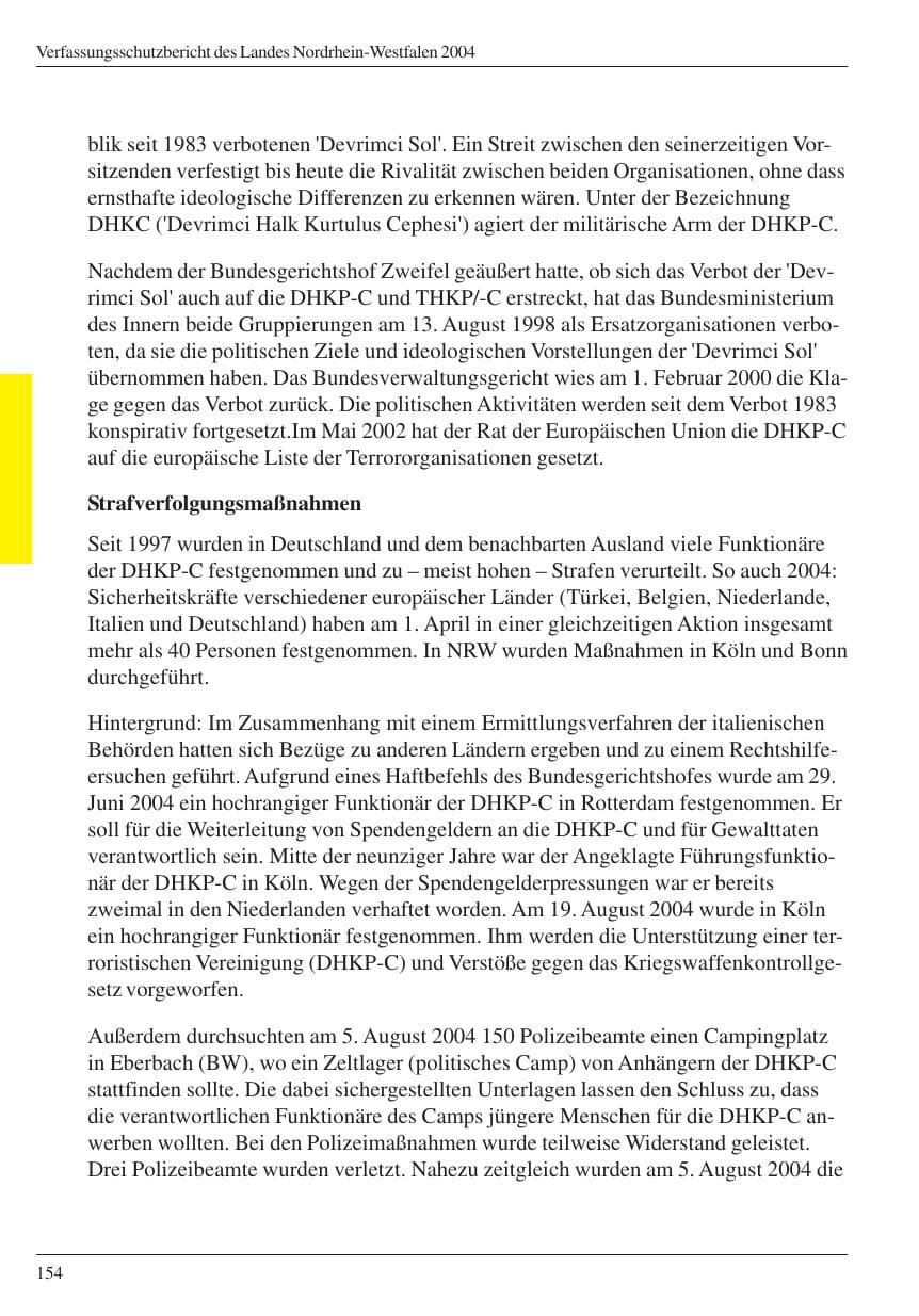 Seite 156 des Verfassungsschutzbericht 2004 Nordrhein-Westfalen