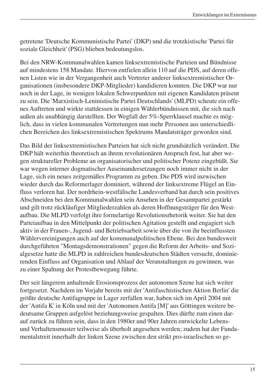 Seite 17 des Verfassungsschutzbericht 2004 Nordrhein-Westfalen