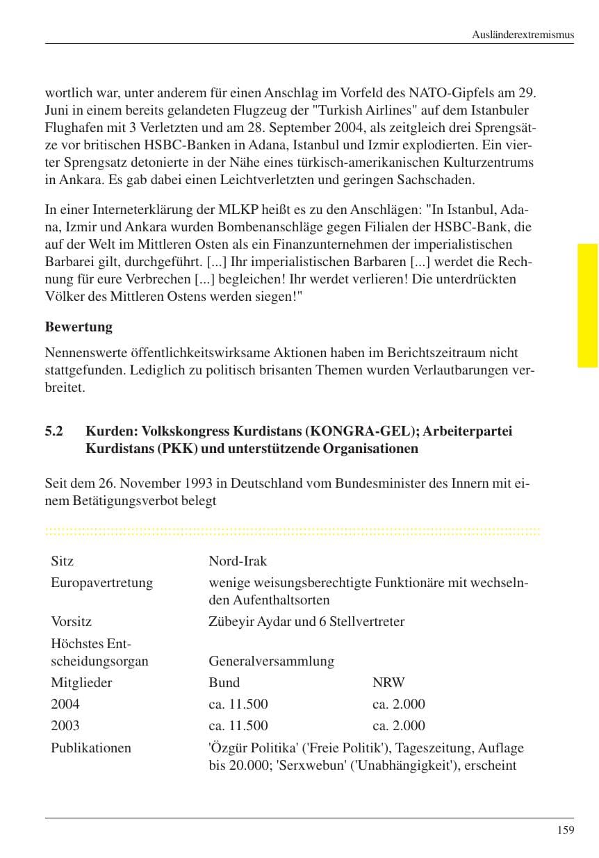 Seite 161 des Verfassungsschutzbericht 2004 Nordrhein-Westfalen