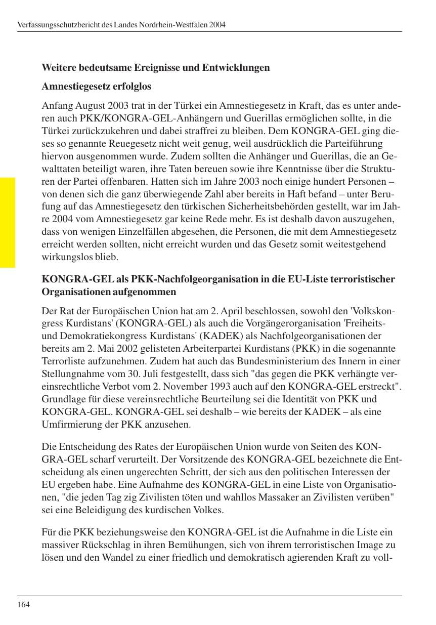 Seite 166 des Verfassungsschutzbericht 2004 Nordrhein-Westfalen