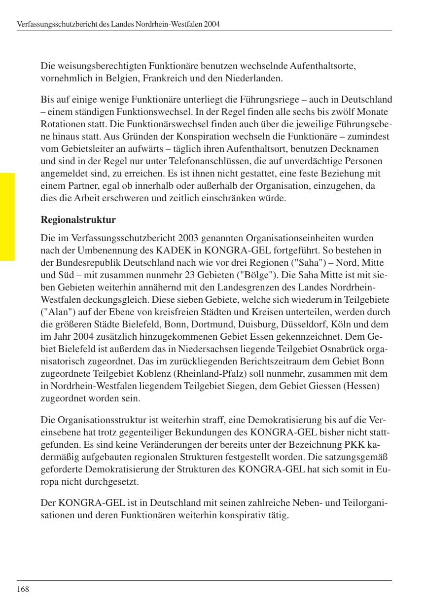 Seite 170 des Verfassungsschutzbericht 2004 Nordrhein-Westfalen