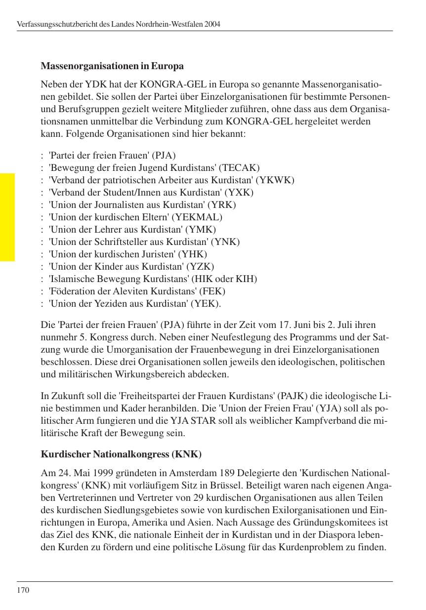 Seite 172 des Verfassungsschutzbericht 2004 Nordrhein-Westfalen