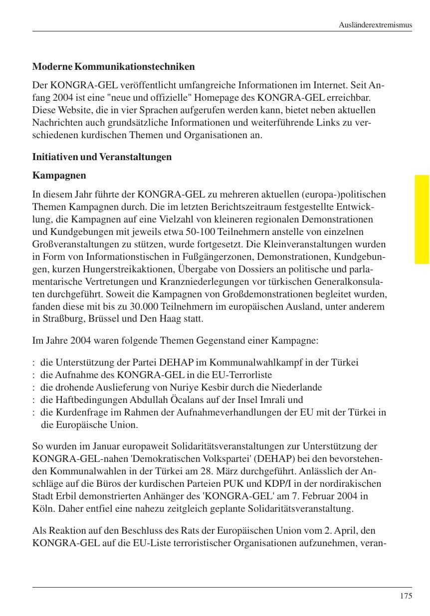 Seite 177 des Verfassungsschutzbericht 2004 Nordrhein-Westfalen