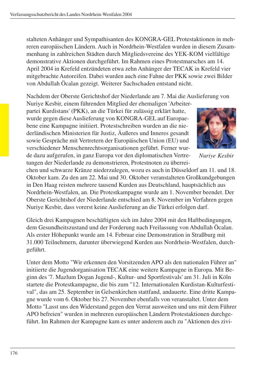 Seite 178 des Verfassungsschutzbericht 2004 Nordrhein-Westfalen