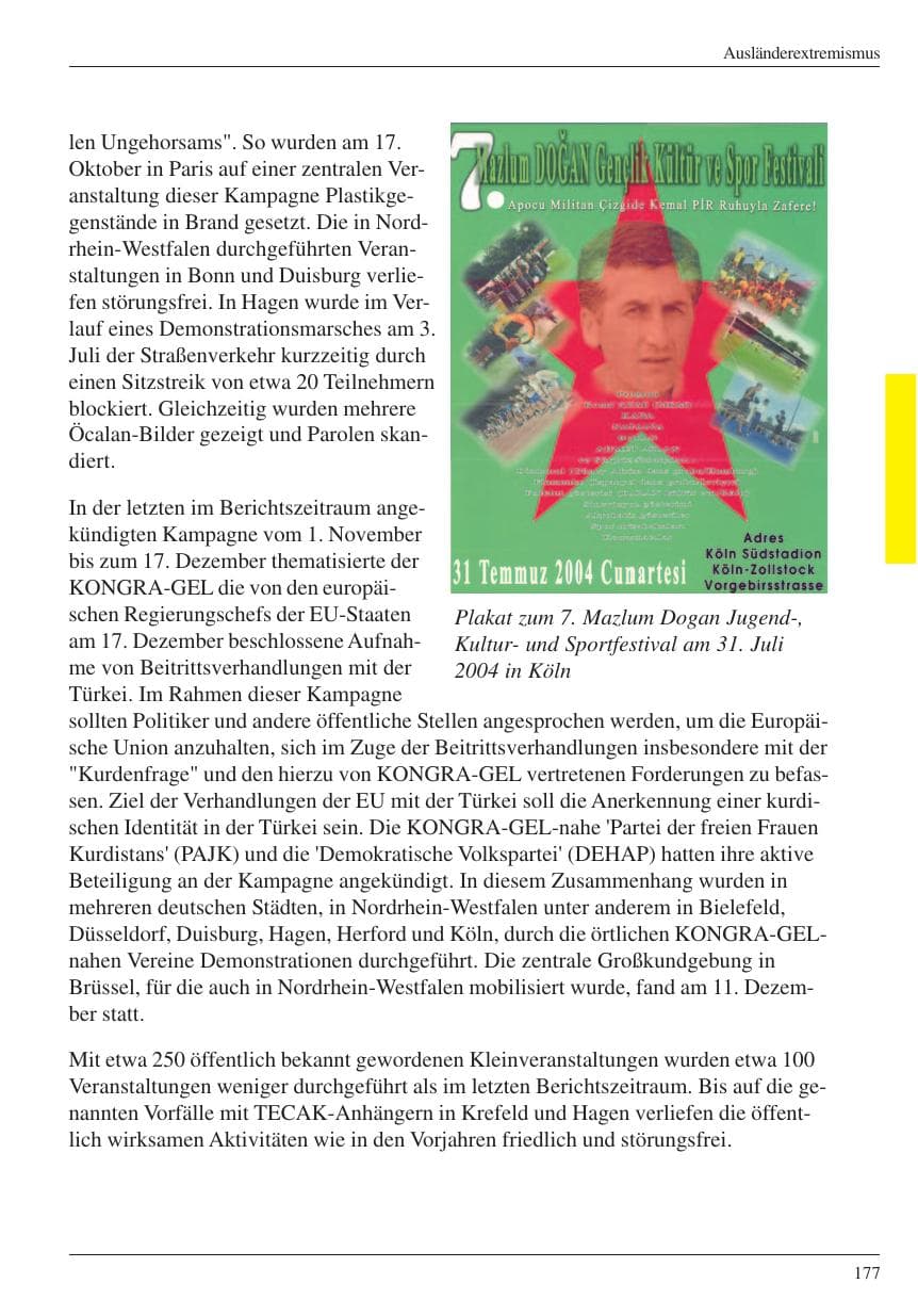Seite 179 des Verfassungsschutzbericht 2004 Nordrhein-Westfalen