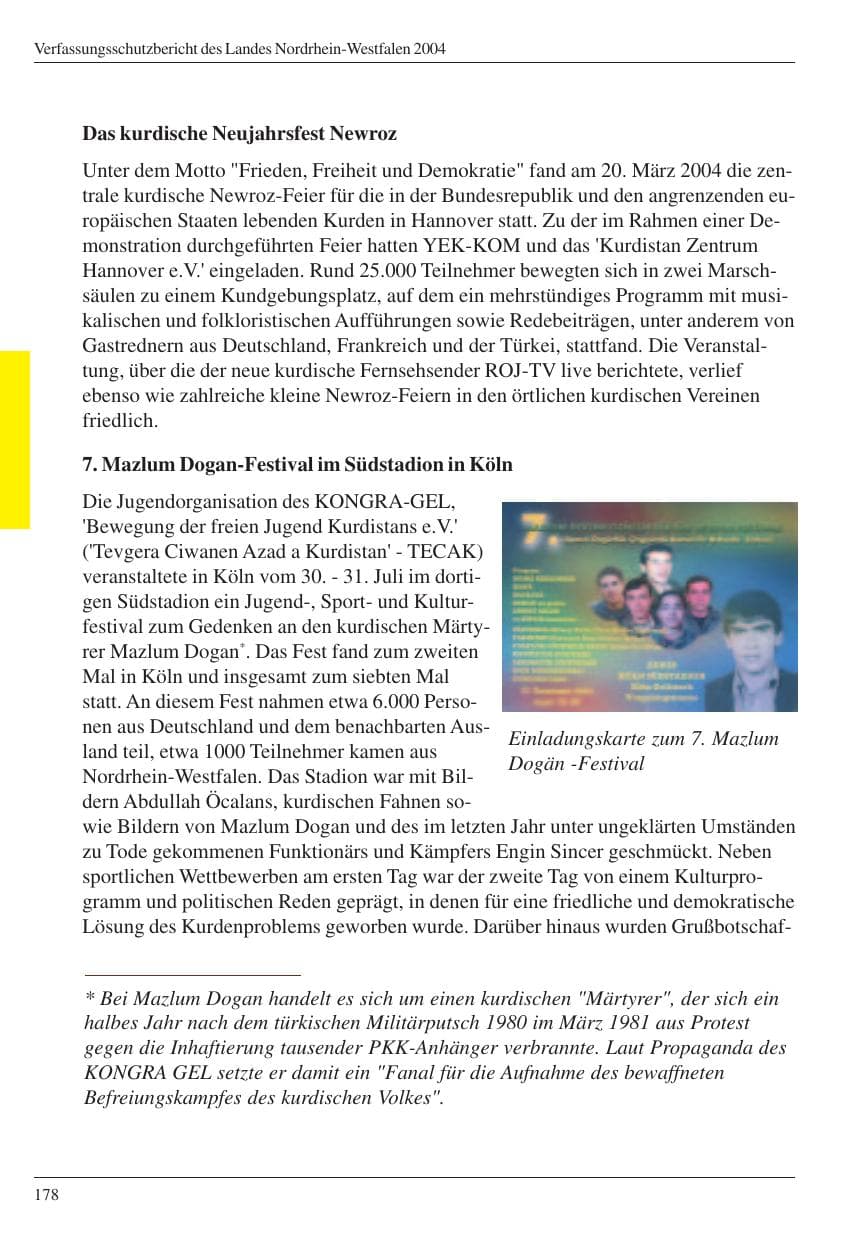 Seite 180 des Verfassungsschutzbericht 2004 Nordrhein-Westfalen