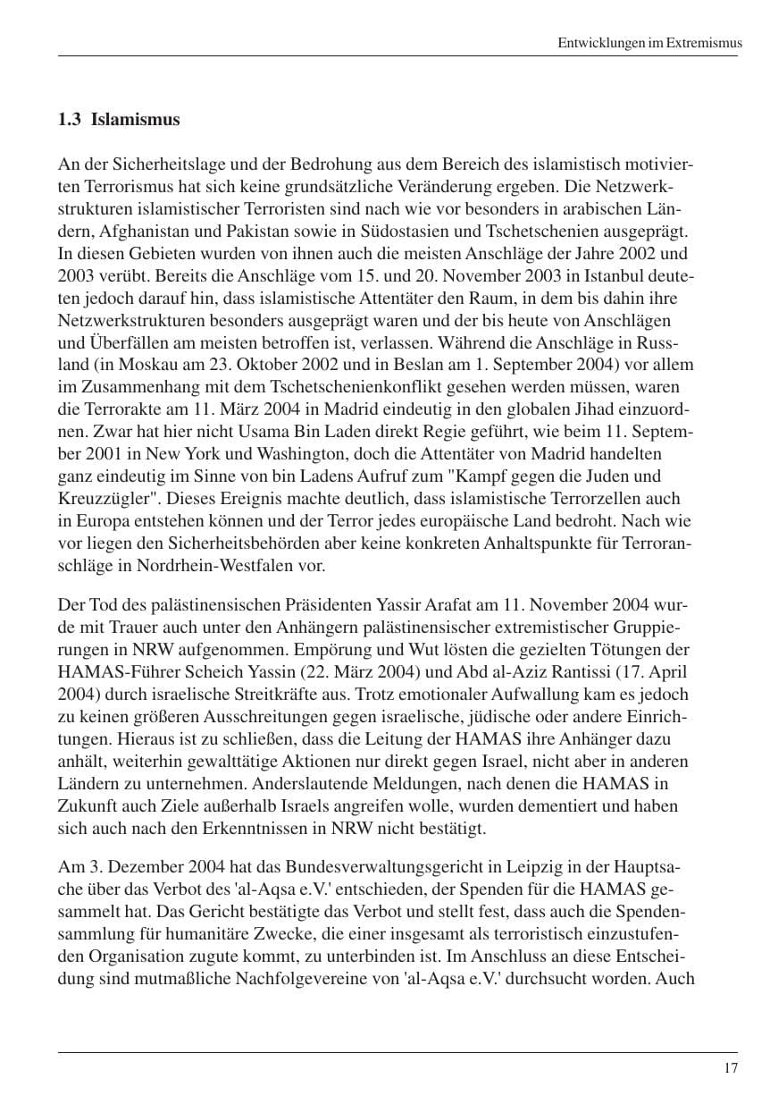 Seite 19 des Verfassungsschutzbericht 2004 Nordrhein-Westfalen