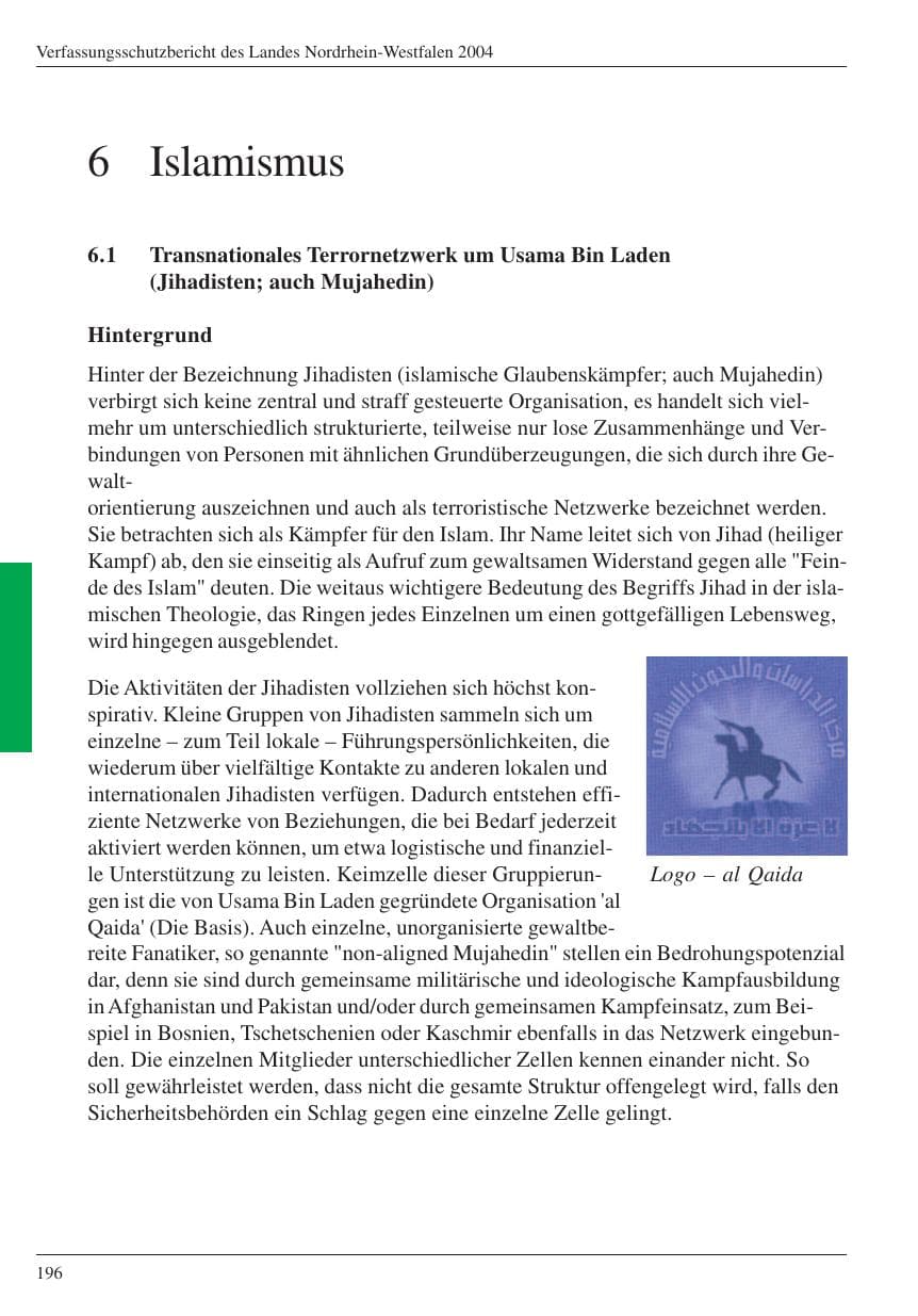 Seite 198 des Verfassungsschutzbericht 2004 Nordrhein-Westfalen