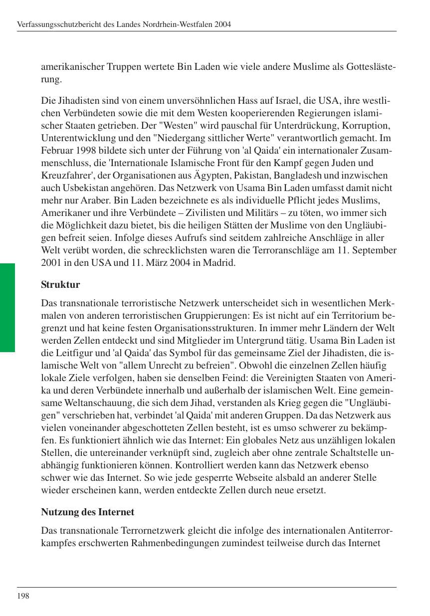 Seite 200 des Verfassungsschutzbericht 2004 Nordrhein-Westfalen