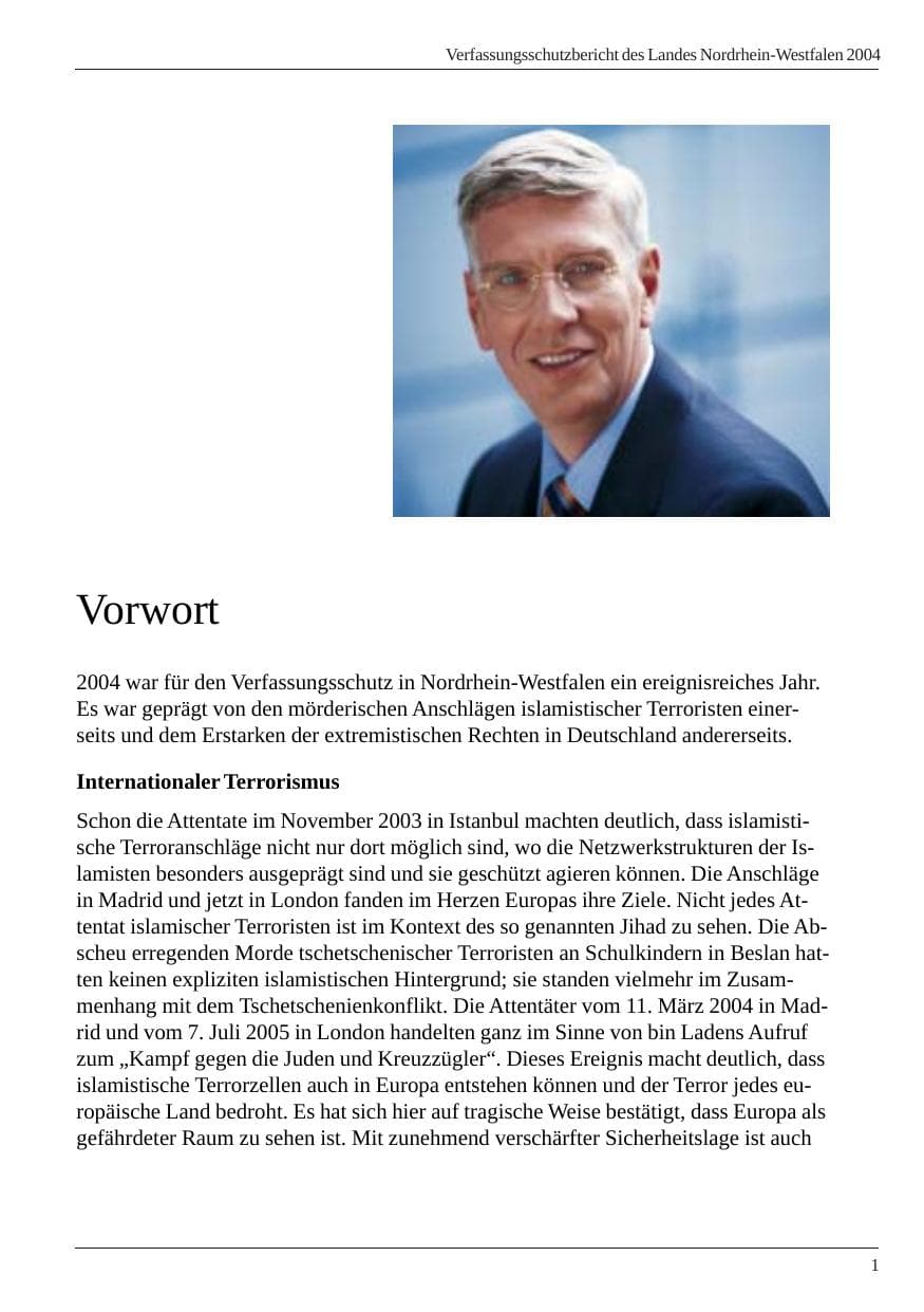 Seite 3 des Verfassungsschutzbericht 2004 Nordrhein-Westfalen