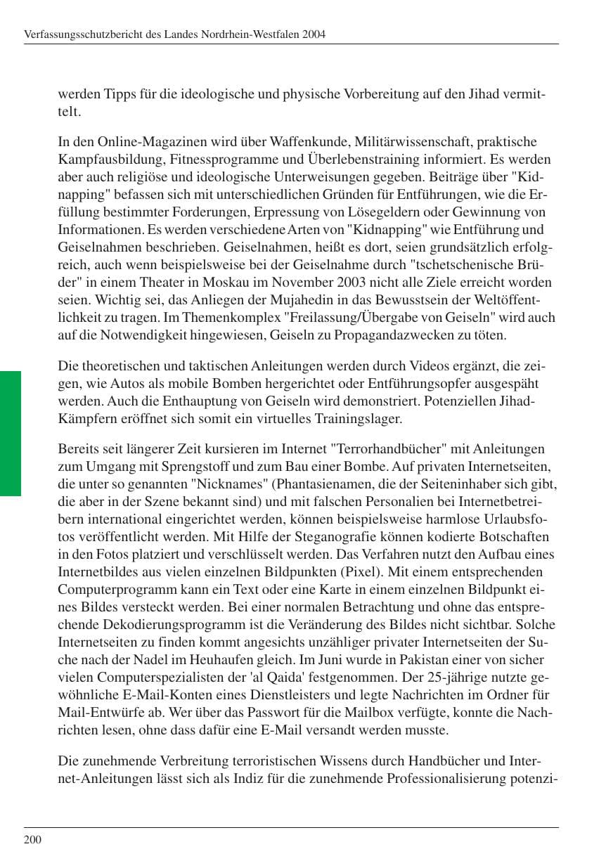 Seite 202 des Verfassungsschutzbericht 2004 Nordrhein-Westfalen
