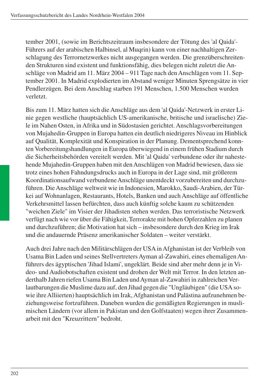 Seite 204 des Verfassungsschutzbericht 2004 Nordrhein-Westfalen