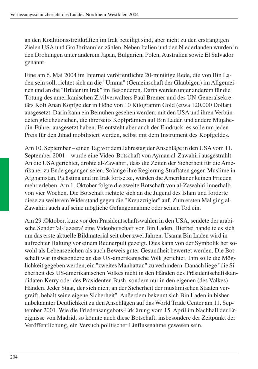 Seite 206 des Verfassungsschutzbericht 2004 Nordrhein-Westfalen