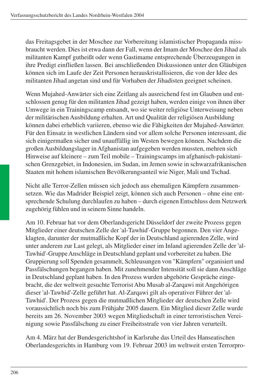 Seite 208 des Verfassungsschutzbericht 2004 Nordrhein-Westfalen