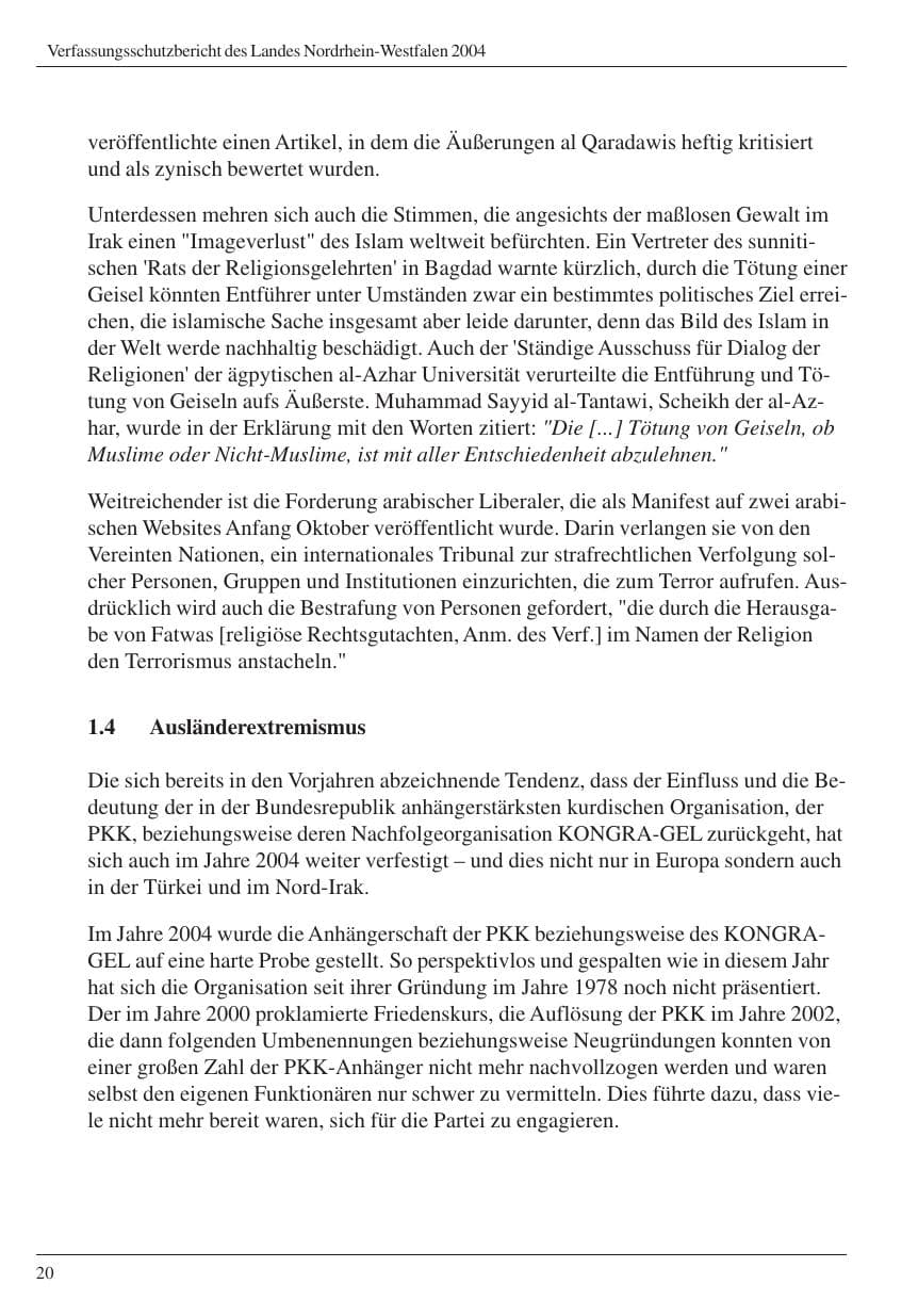 Seite 22 des Verfassungsschutzbericht 2004 Nordrhein-Westfalen