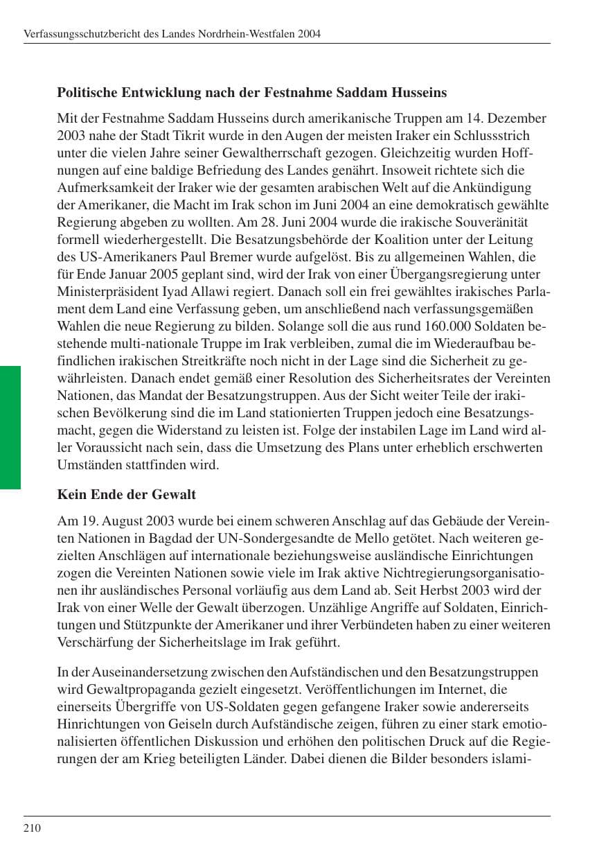 Seite 212 des Verfassungsschutzbericht 2004 Nordrhein-Westfalen