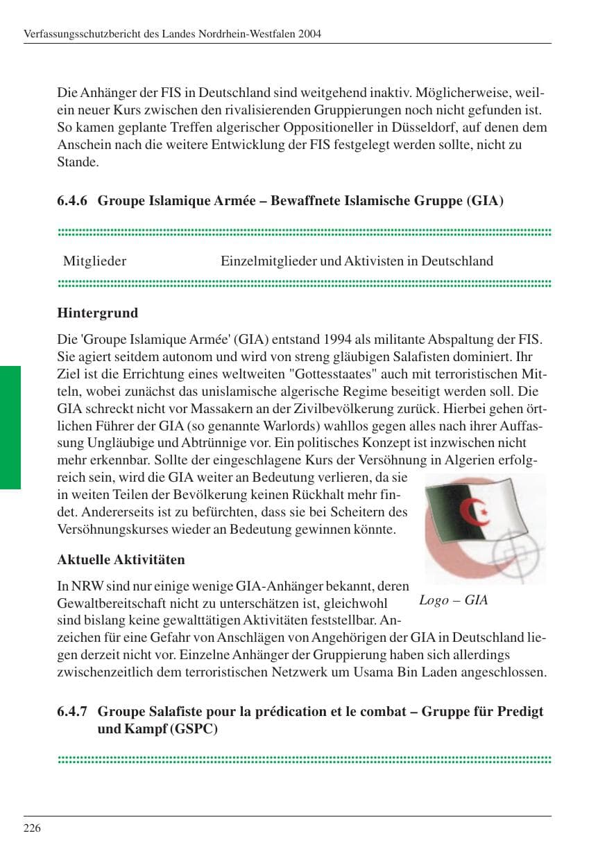 Seite 228 des Verfassungsschutzbericht 2004 Nordrhein-Westfalen