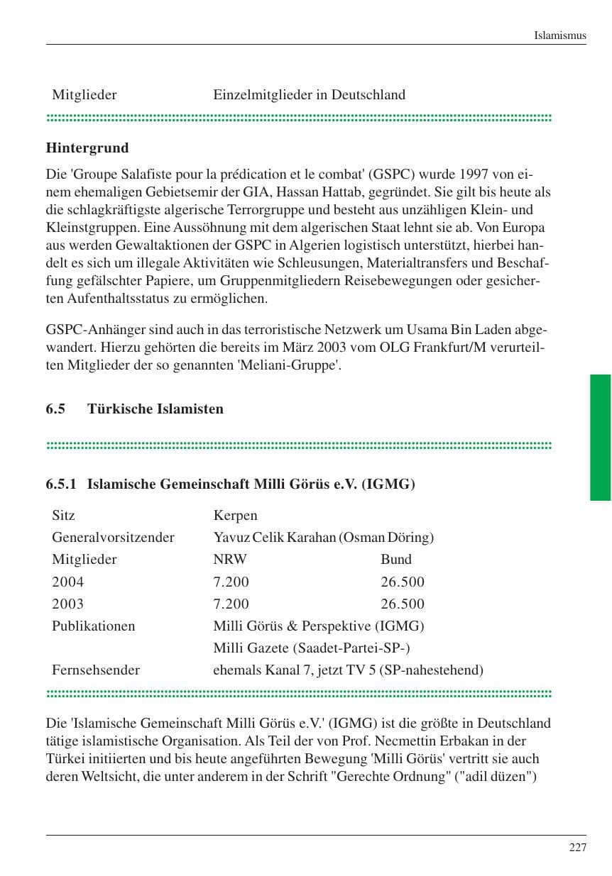 Seite 229 des Verfassungsschutzbericht 2004 Nordrhein-Westfalen