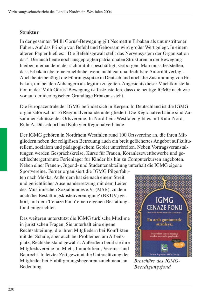 Seite 232 des Verfassungsschutzbericht 2004 Nordrhein-Westfalen