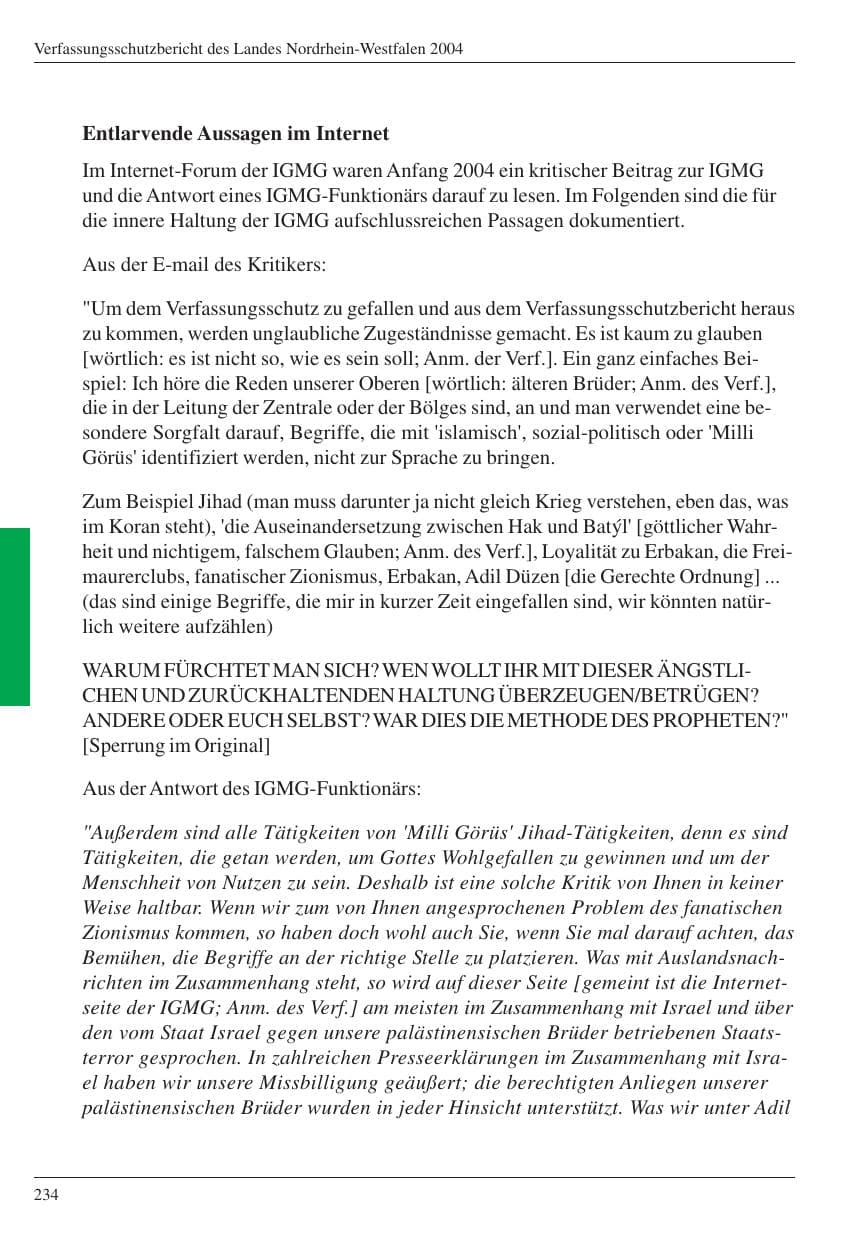 Seite 236 des Verfassungsschutzbericht 2004 Nordrhein-Westfalen