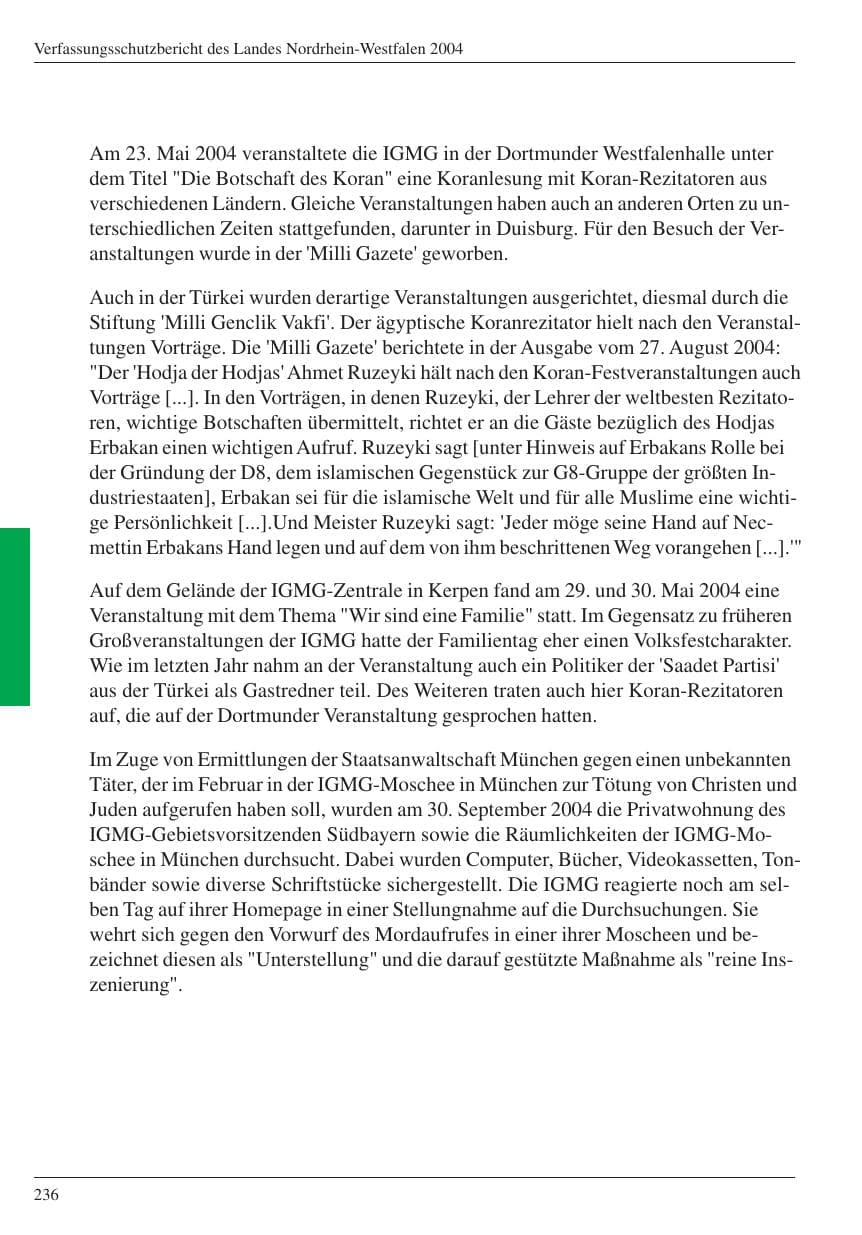 Seite 238 des Verfassungsschutzbericht 2004 Nordrhein-Westfalen