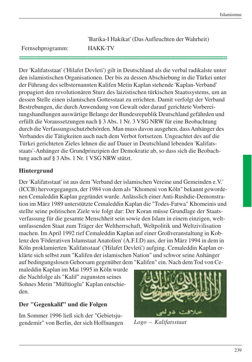 Seite 241 des Verfassungsschutzbericht 2004 Nordrhein-Westfalen