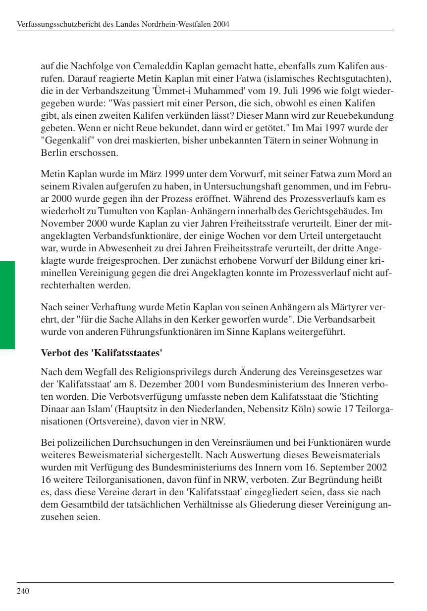 Seite 242 des Verfassungsschutzbericht 2004 Nordrhein-Westfalen