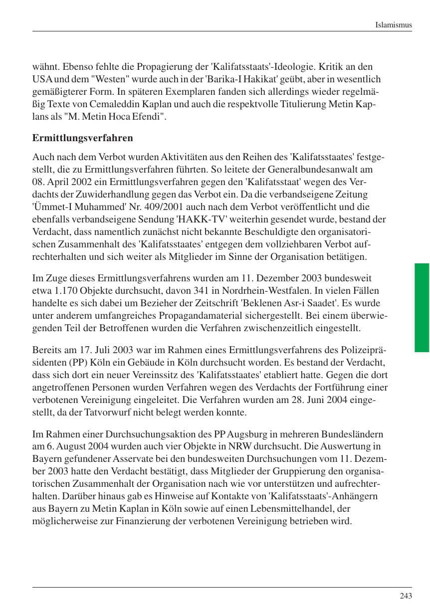 Seite 245 des Verfassungsschutzbericht 2004 Nordrhein-Westfalen