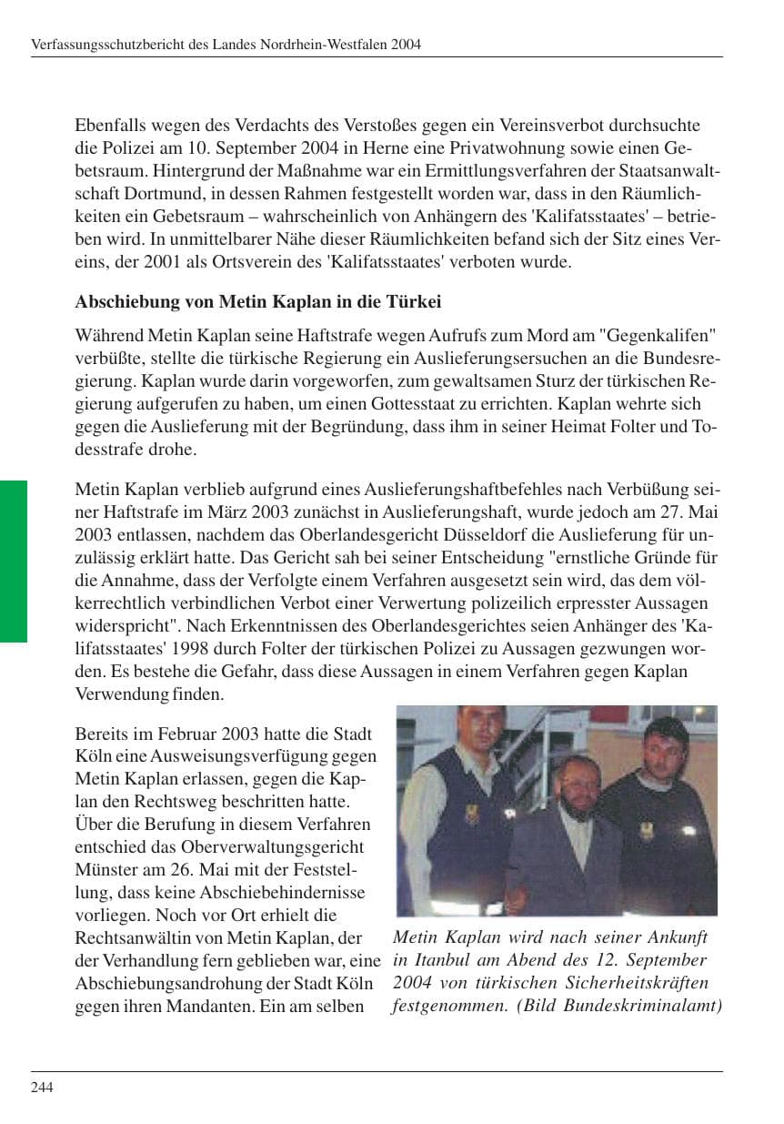 Seite 246 des Verfassungsschutzbericht 2004 Nordrhein-Westfalen