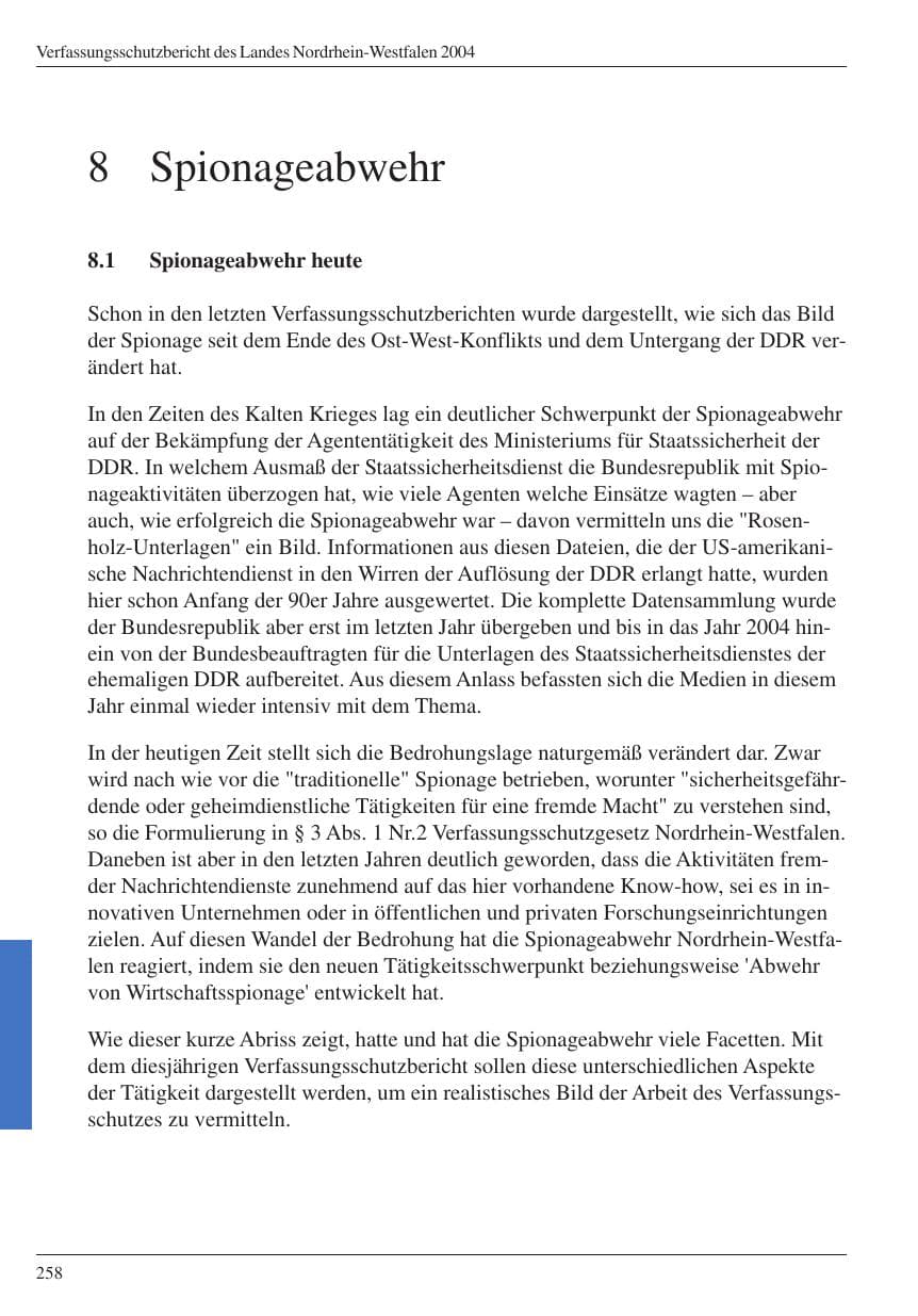 Seite 260 des Verfassungsschutzbericht 2004 Nordrhein-Westfalen