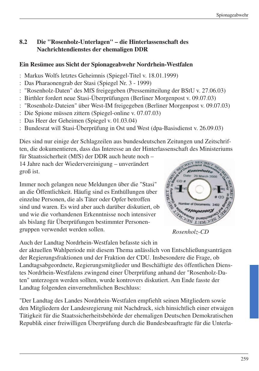 Seite 261 des Verfassungsschutzbericht 2004 Nordrhein-Westfalen
