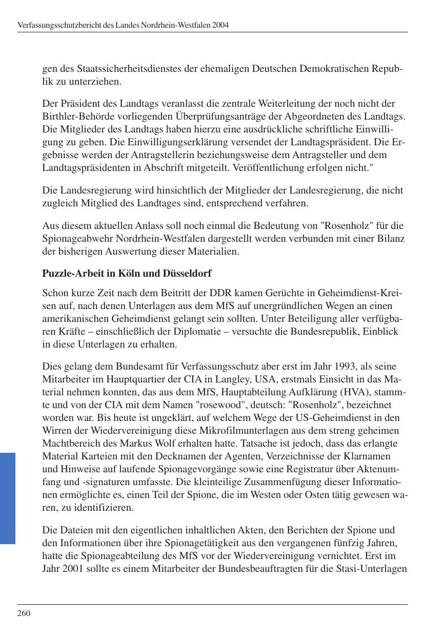 Seite 262 des Verfassungsschutzbericht 2004 Nordrhein-Westfalen