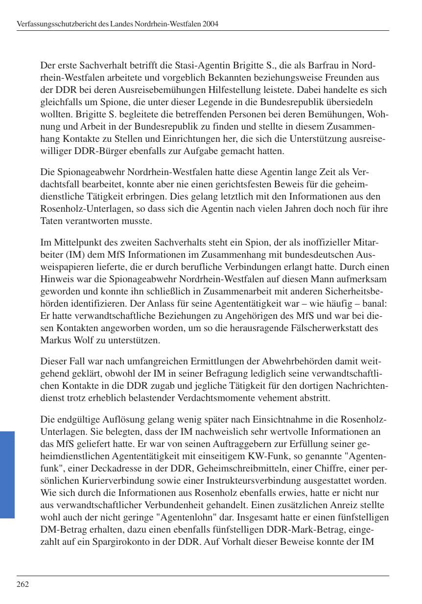 Seite 264 des Verfassungsschutzbericht 2004 Nordrhein-Westfalen