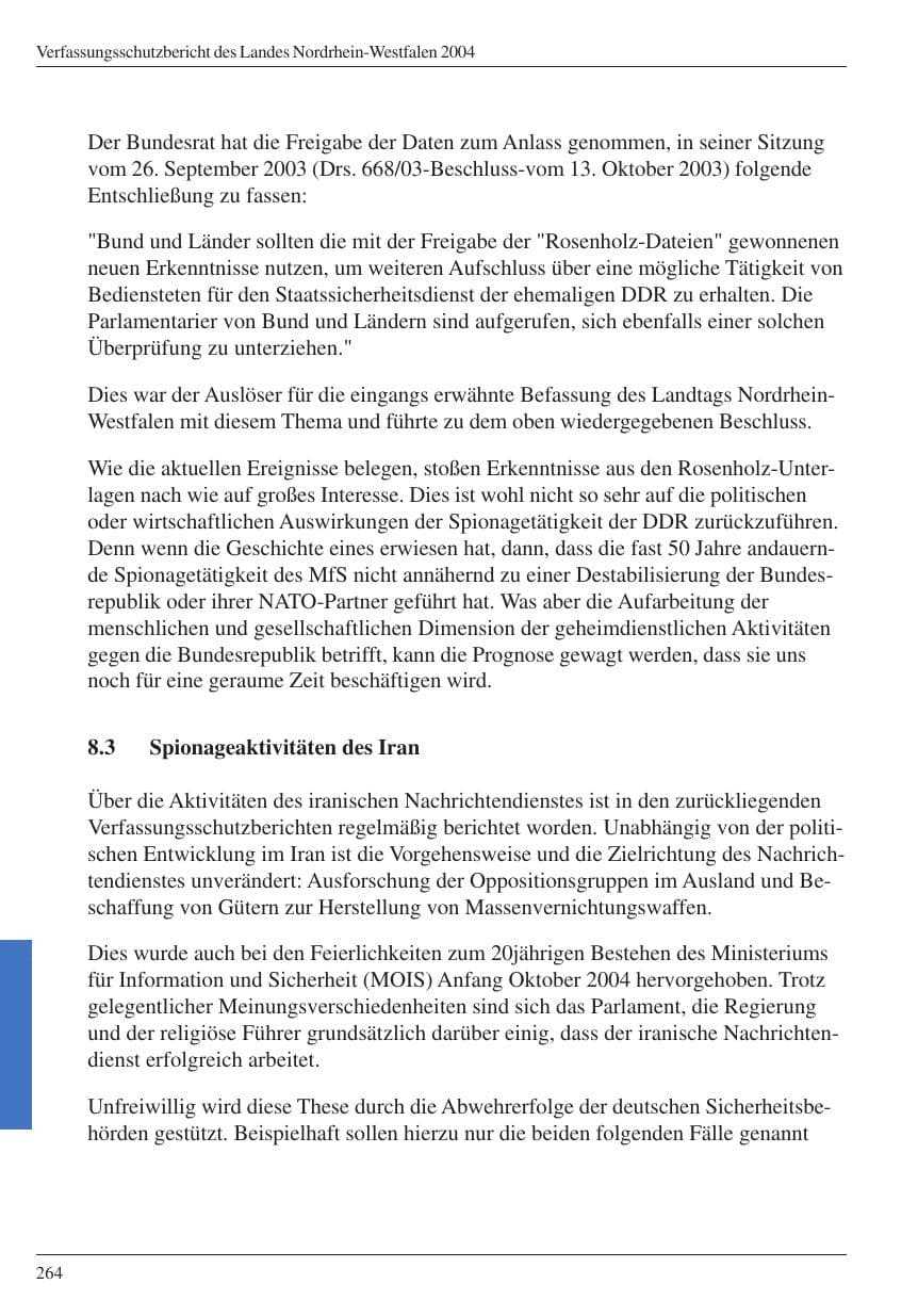 Seite 266 des Verfassungsschutzbericht 2004 Nordrhein-Westfalen