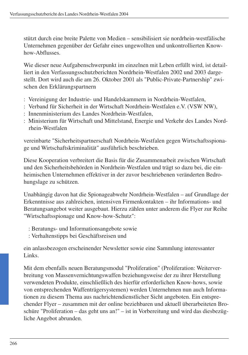 Seite 268 des Verfassungsschutzbericht 2004 Nordrhein-Westfalen