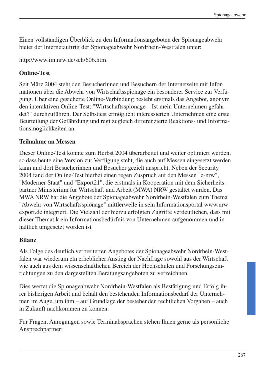Seite 269 des Verfassungsschutzbericht 2004 Nordrhein-Westfalen